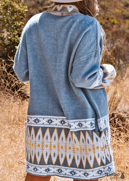 Cárdigan bohemio de manga larga con estampado de nuevo estilo